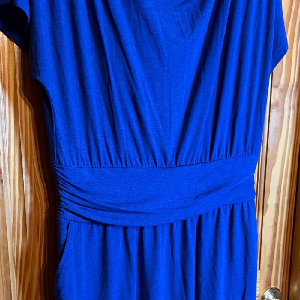 Betabrand Canopy Ruched Dress in royal blue bamboo fabric - Picture 4 of 8